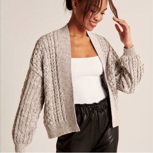 Abercrombie & Fitch Chenille Ballon Sleeve Cropped Knit Cardigan